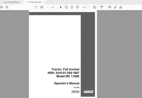 Unlock the full potential of your CASE IH Tractor MC1150E with the comprehensive Operator’s Manual (NSN2410-01-254-1667). This PDF file is designed to provide you with