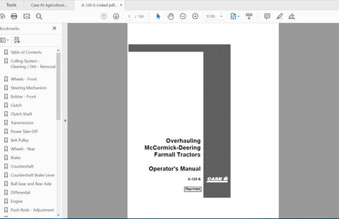 Unlock the full potential of your CASE IH Tractor with the McCormick-Deering Farmall A-120-S Operator’s Manual, now available in a convenient PDF format. This comprehensive 