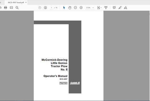 Unlock the full potential of your CASE IH Tractor with the McCormick-Deering Little Genius Plow No. 8 MCD-4997 Operator’s Manual. This comprehensive PDF file is designed to provide you with essential insights and operational guidelines, ensuring you get the most out of your equipment. Whether you're a seasoned farmer or a hobbyist