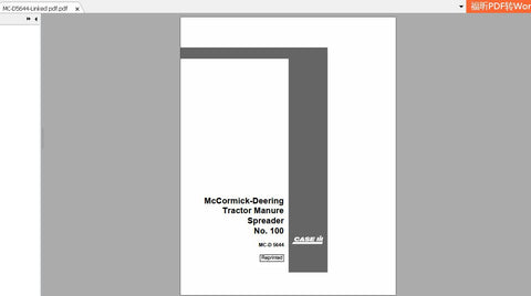 Discover the essential guide for your CASE IH Tractor with the McCormick-Deering Manure Spreader 100 MC-D5644 Operator’s Manual. This comprehensive PDF file is designed