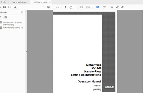 Discover the essential CASE IH Tractor McCormick 1-F14-D Harrow Plow Operator’s Manual, specifically designed for use with the Farmall 100. This comprehensive PDF file provides you with all the information you need to operate and maintain your