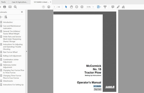 Discover the essential CASE IH Tractor McCormick #15 Tractor Plow Operator’s Manual (PDF File), designed to enhance your farming experience. This comprehensive guide provides detailed instructions and insights to help you operate your tractor plow
