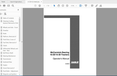 Discover the essential CASE IH Tractor McCormick Deering 10-20/15-30 A-539-Q Operator’s Manual, now available in a convenient PDF format. This comprehensive guide is designed to enhance your understanding and operation of these classic 