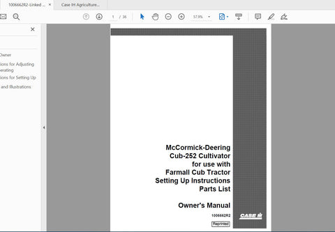 Discover the ultimate guide for your CASE IH Tractor with the McCormick Deering Cub-252 Cultivator Operator’s Manual. This comprehensive PDF file is designed specifically for use with the Farmall Cub, ensuring you have all the essential information at your fingertips