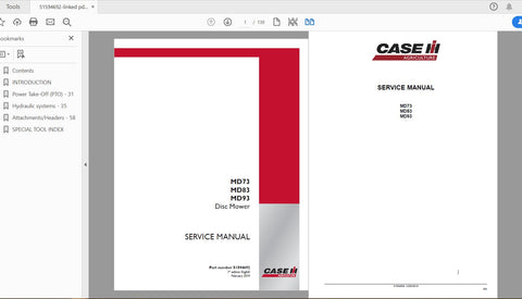 Enhance your maintenance routine with the CASE IH TRACTOR MD73, MD83, MD93 DISC MOWER SERVICE MANUAL (Part No. 51594692). This comprehensive PDF file