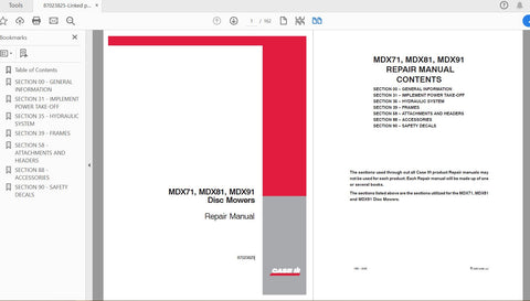 Discover the essential CASE IH Tractor MDX71, MDX81, and MDX91 Disc Mower Service Manual (Part No. 87023825) in a convenient PDF format. This comprehensive guide