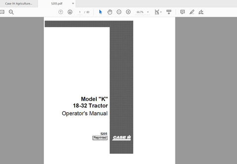 Discover the essential resource for your CASE IH Tractor Model K with the CASE 18-32 5205 Operator’s Manual in PDF format. This comprehensive guide is designed to enhance your understanding of your tractor's features, ensuring optimal performance and maintenance