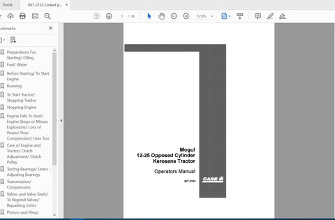 Discover the essential CASE IH Tractor Mogul 12-25 Opposed Cylinder Kerosene INT-2152 Operator’s Manual, now available in a convenient PDF format. This comprehensive guide is designed to enhance your understanding and operation of the Mogul tractor, ensuring