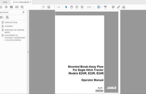 Discover the essential CASE IH Tractor Mounted Break-Away Plow Operator’s Manual, designed specifically for models E2OR, E22R, and E24R. This comprehensive PDF file provides detailed instructions and insights to help you maximize the performance