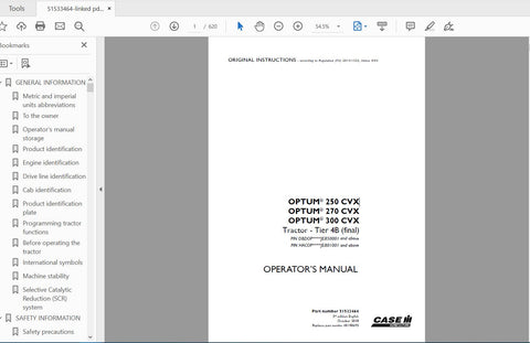 Discover the essential CASE IH Tractor Optum 250, 270, 300 CVX Tier 4B Operator’s Manual, available in a convenient PDF format. This comprehensive guide is designed to enhance your understanding of your tractor's features, ensuring optimal performance