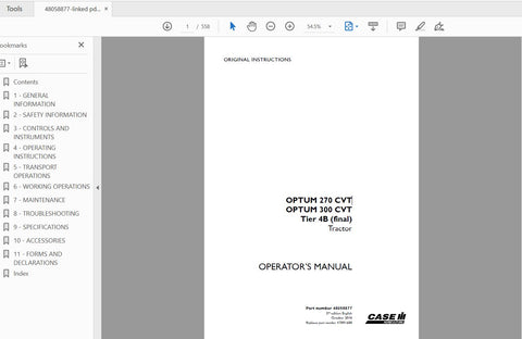 Discover the essential CASE IH Tractor Optum 270, 300 CVT Tier 4B Operator’s Manual, a comprehensive PDF guide designed to enhance your operational efficiency. This manual provides detailed insights into the features and functionalities of your