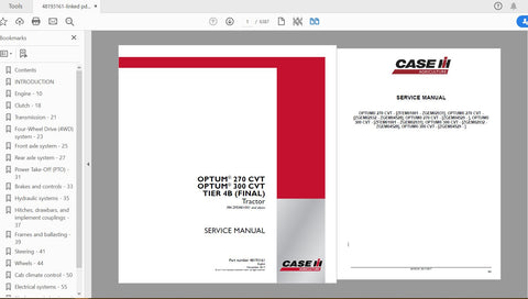 Discover the ultimate resource for your CASE IH OPTUM 270 CVT and OPTUM 300 CVT Tier 4B (Final) tractors with the comprehensive service manual (part number 48193161).