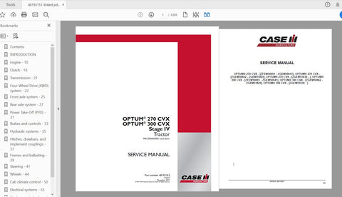 Discover the ultimate resource for your CASE IH OPTUM 270 CVX and OPTUM 300 CVX Stage IV tractors with the comprehensive service manual (part number 48193151). This PDF file