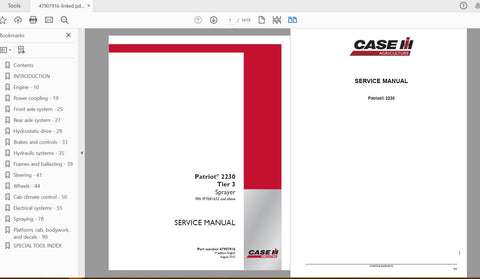 Enhance your maintenance routine with the CASE IH Tractor Patriot 2230 Tier 3 Sprayer Service Manual (47907916). This comprehensive PDF file is designed to provide you with all the