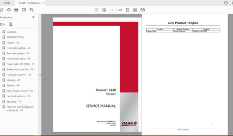 Discover the ultimate resource for maintaining your CASE IH Tractor Patriot 2240 Sprayer with our comprehensive Complete Service Manual (Part No. 47581111). This PDF
