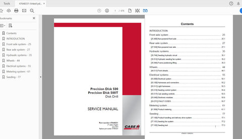 Enhance your farming efficiency with the CASE IH Tractor Precision Disk 500 and Precision Disk 500T Disk Drill Service Manual (Part Number: 47648331). This comprehensive