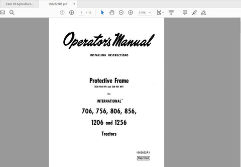 Introducing the CASE IH Tractor Protective Frame Operator’s Manual, specifically designed for models 706, 756, 806, 856, 1206, and 1256. This comprehensive