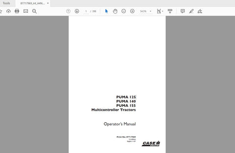 Discover the essential CASE IH Tractor Puma 125, 140, and 155 Operator’s Manual, designed to enhance your farming experience. This comprehensive PDF file provides detailed