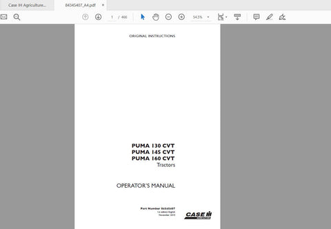 Enhance your farming efficiency with the CASE IH Tractor Puma 130, 145, 160 CVT Tier 4 Operator’s Manual. This comprehensive PDF file is designed to provide you with