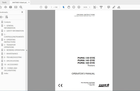 Discover the essential CASE IH Tractor Puma 130, 145, and 160 CVX Operator’s Manual, designed to enhance your operational efficiency and ensure optimal performance. This comprehensive PDF file provides detailed insights into the features, specifications, and maintenance of your tractor, making it an invaluable resource for both new
