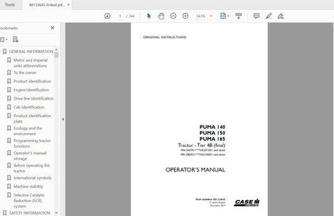Discover the essential CASE IH Tractor Puma 140, 150, and 165 Operator’s Manual, available in a convenient PDF format. This comprehensive guide is designed to enhance your understanding of your tractor's features, ensuring optimal performance and longevity