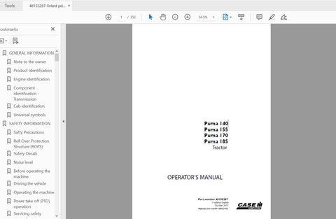 Enhance your farming efficiency with the CASE IH Tractor Puma 140, 155, 170, and 185 Operator’s Manual. This comprehensive PDF file is designed to provide you with all the essential information needed to operate and maintain your tractor effectively