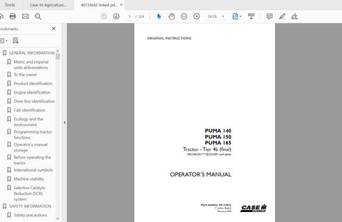 Unlock the full potential of your CASE IH PUMA 140, PUMA 150, and PUMA 165 tractors with the comprehensive Tier 4B (Final) Operator’s Manual. This PDF file is an essential 