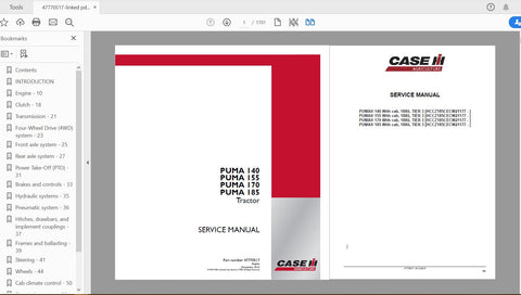Unlock the full potential of your CASE IH PUMA tractor with the comprehensive Service Manual for models PUMA 150, PUMA 165, PUMA 150 CVX, PUMA 165 CVX, and PUMA 175 CVX Stage