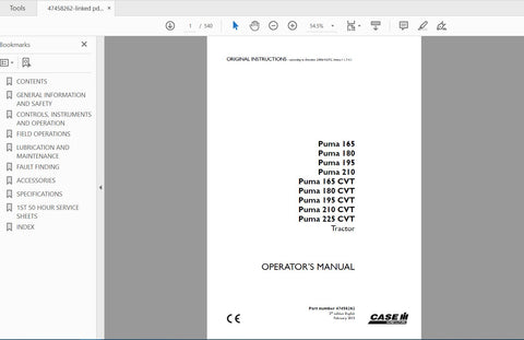 Unlock the full potential of your CASE IH Tractor with the Puma 165, 180, 195, 210, and 225 Operator’s Manual. This comprehensive PDF file is designed to provide you with essential