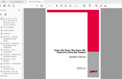 Discover the essential CASE IH Tractor Puma Operator’s Manual, designed specifically for models 165, 180, 195, 210, and 225 with CVT and Full Powershift transmissions. This comprehensive PDF file serves as your go-to resource for maximizing the performance and efficiency of your tractor, ensuring you get the most out of your investment.