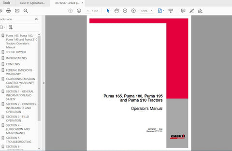 Enhance your operational efficiency with the CASE IH Tractor Puma 165, 180, 195, 210 Operator’s Manual. This comprehensive PDF file is designed to provide you with essential information