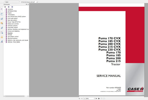 Unlock the full potential of your CASE IH Tractor with the comprehensive Service Manual for Puma models 170CVX, 185CVX, 200CVX, 215CVX, and 230CVX. This PDF file is an essential resource for both seasoned operators and new owners, providing detailed