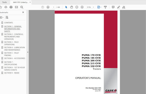 Discover the essential CASE IH Tractor Puma Operator’s Manual, designed specifically for models 170, 185, 200, 215, and 230 CVX. This comprehensive PDF file serves as your go-to resource for maximizing the performance and efficiency of your tractor. With detailed instructions and insights, you can ensure optimal operation and maintenance