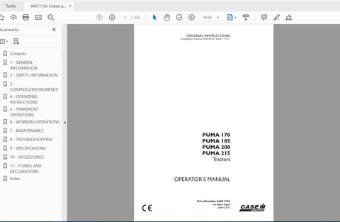 Discover the essential CASE IH Tractor Puma Operator’s Manual, designed specifically for models 170, 185, 200, and 215. This comprehensive PDF file serves as your go-to resource for understanding the features and functionalities of your tractor, ensuring 