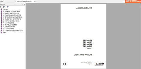 Enhance your farming efficiency with the CASE IH TRACTOR PUMA 170, 185, 200, 215 Operator’s Manual. This comprehensive PDF file is designed to provide you with essential information