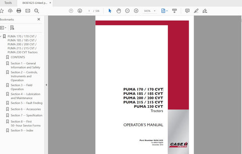 Discover the ultimate resource for your CASE IH TRACTOR PUMA series with the comprehensive Operator’s Manual in PDF format. Designed specifically for models 170, 185, 200, 215, and 230 CVT, this manual provides essential information to enhance your tractor's performance and longevity.