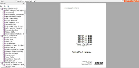 Discover the essential CASE IH Tractor Puma 185, 200, 220, and 240 CVX Operator’s Manual, designed specifically for Tier 4B models. This comprehensive PDF file serves as your go-to resource for understanding the intricacies of your tractor, ensuring optimal performance and maintenance.