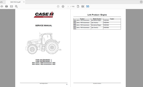 Unlock the full potential of your CASE IH Tractor with the Puma 205 and Puma 225 Brazil Built Service Manual (Part No. 84417651A). This comprehensive PDF file is designed to provide you with essential maintenance and repair information