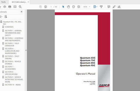 Discover the essential CASE IH Tractor Quantum 65C, 75C, 85C, and 95C Operator’s Manual, available in a convenient PDF format. This comprehensive guide is designed to enhance your understanding of your tractor's features, ensuring you get the most out of your equipment. With detailed instructions and diagrams, you can easily navigate maintenance