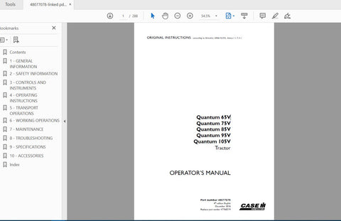 Discover the essential CASE IH Tractor Quantum Operator’s Manual, designed specifically for models 65V, 75V, 85V, 95V, and 105V. This comprehensive PDF file serves as your go-to resource for understanding the features, functions, and maintenance of your tractor, ensuring optimal performance and longevity.