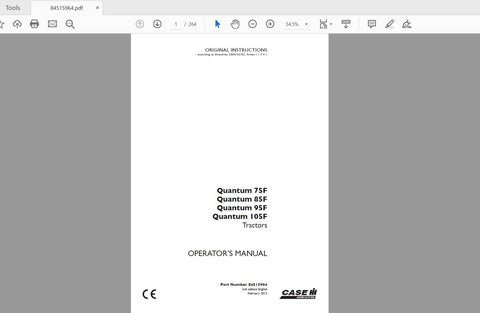 Discover the essential CASE IH Tractor Quantum Operator’s Manual, designed specifically for models 75F, 85F, 95F, and 105F. This comprehensive PDF file serves as your go-to resource
