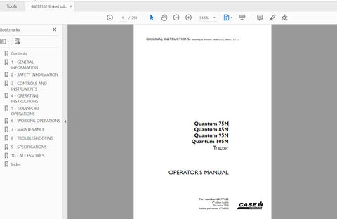 Enhance your farming efficiency with the CASE IH TRACTOR QUANTUM 75N, 85N, 95N, 105N Operator’s Manual. This comprehensive PDF file is designed to provide you with essential information and guidance for optimal operation and maintenance of your tractor. With clear instructions and detailed diagrams, you can easily navigate through the