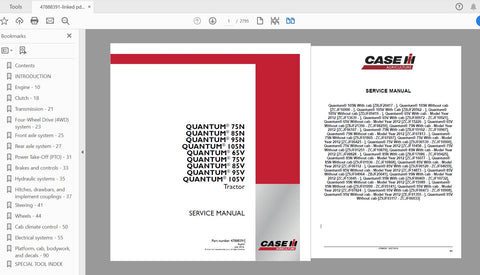 Unlock the full potential of your CASE IH Tractor with the comprehensive Service Manual for models Quantum 65V, 75V, 85V, 95V, 105V, and Quantum 75N, 85N, 95N, 105N. This