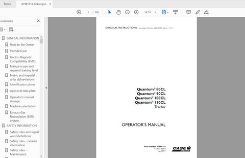 Discover the essential CASE IH Tractor Quantum Operator’s Manual, designed specifically for models 80CL, 90CL, 100CL, and 110CL. This comprehensive PDF file provides you with all the necessary information to operate and maintain your tractor efficiently. With clear instructions