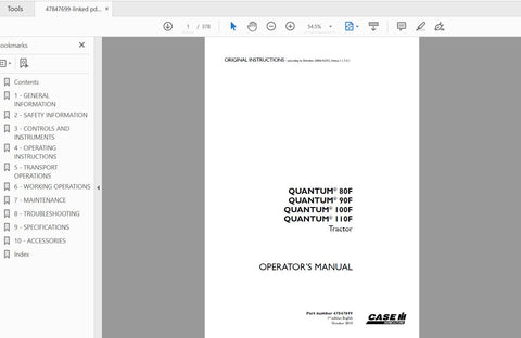 Discover the essential CASE IH Tractor Quantum Operator’s Manual, designed specifically for models 80F, 90F, 100F, and 110F. This comprehensive PDF file serves as your go-to resource for understanding the intricacies of your tractor, ensuring optimal performance