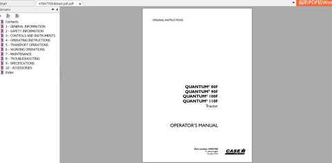 Discover the essential CASE IH Tractor Operator’s Manual for models Quantum 80F, 90F, 100F, and 110F. This comprehensive PDF file is designed to provide you with all the necessary information to operate and maintain your tractor efficiently. With