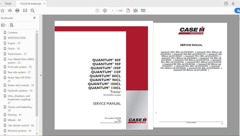 Discover the ultimate resource for maintaining your CASE IH Tractor with the Quantum 80F, 90F, 100F, 110F, 80CL, 90CL, 100CL, and 110CL Service Manual (51523378). This comprehensive