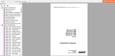 Enhance your farming efficiency with the CASE IH Tractor Quantum 80F, 90F, 100F, and 110F Operator’s Manual. This comprehensive PDF file is designed to provide you with essential information and guidance for optimal operation and maintenance of your tractor