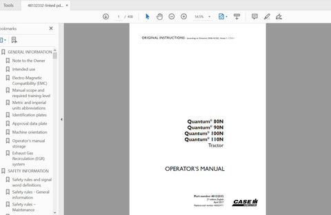 Discover the essential CASE IH Tractor Quantum Operator’s Manual, designed specifically for models 80N, 90N, 100N, and 110N. This comprehensive PDF file serves as your go-to resource for understanding the intricacies of your tractor, ensuring optimal performance and longevity. With detailed instructions and diagrams, you can easily navigate maintenance, operation, and troubleshooting.
