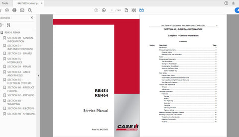Discover the ultimate resource for maintaining your CASE IH RB454 and RB464 round balers with the comprehensive service manual (part number 84275655) available in PDF format